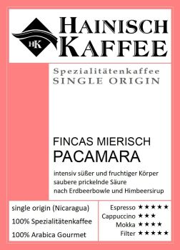 Etikett Fincas Mierisch Pacamara Kaffee